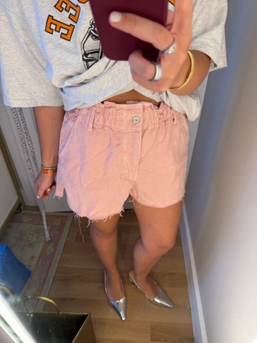 Zara pink paperbag-waist denim shorts - US 4